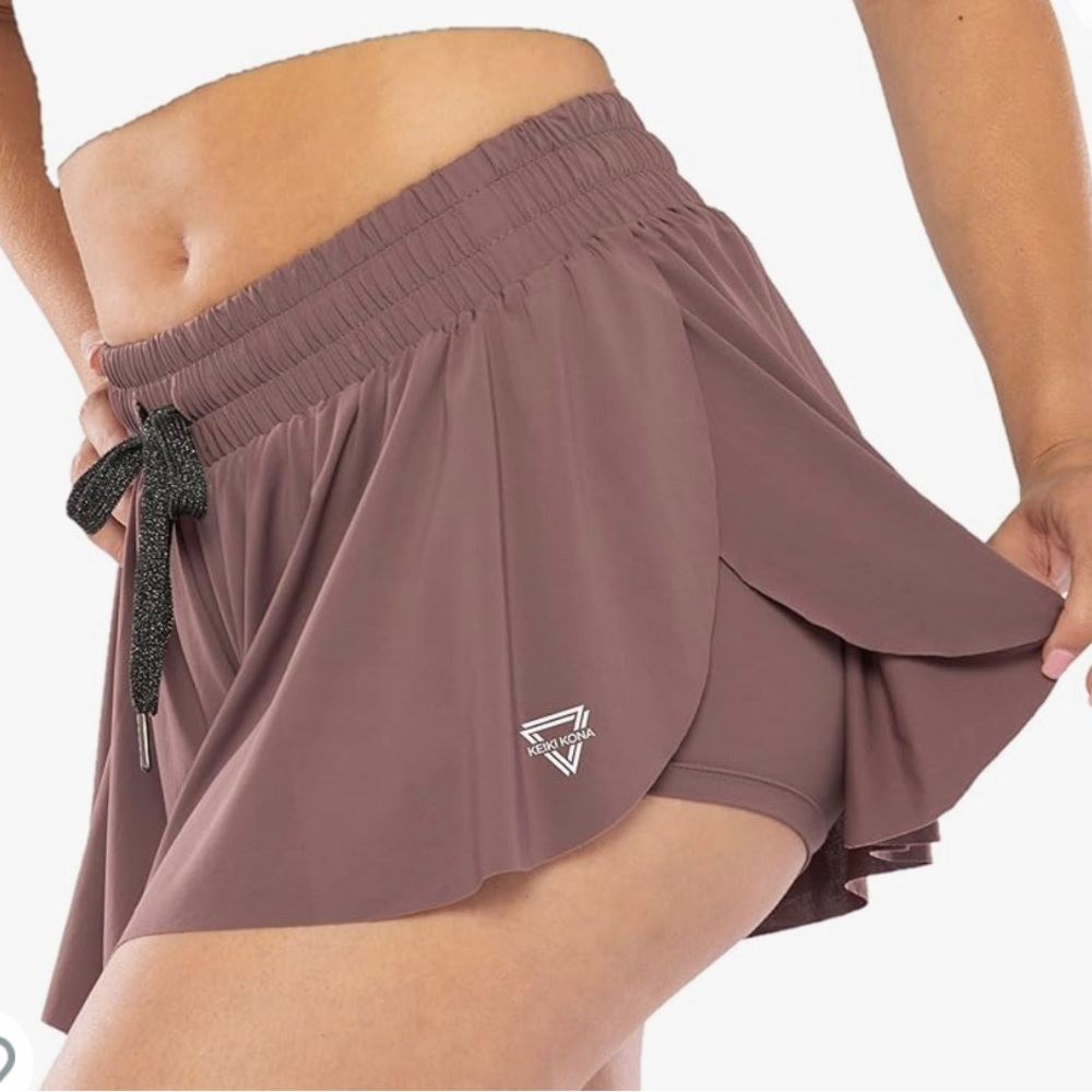 KEIKI KONA 2-in-1 Flowy Fitness Shorts Workout Shorts with Drawstring-SMALL